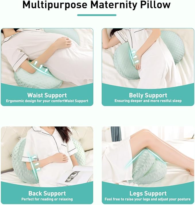 Pregnancy Pillow Cooling for Sleeping, Detachable and Adjustable Double-Sided Support Maternity Pillow Skin-Friendly for Pregnant Women Back, HIPS, Legs(30°Slope Design Verified by Expectant Mothers)