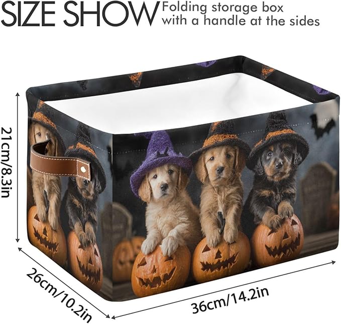 Aslsiy Storage Basket Puppies Witch Hat Pumpkin Halloween Nursery Bins Baby Box Canvas Clothes Shelf Basket Laundry Hampers 1 Pcs