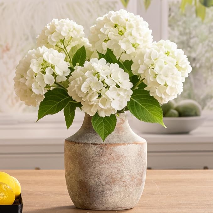 Mitt&Ditt Ceramic Flower Vase, 7.5 inch Off-White Farmhouse Rustic Vase, Handcrafted Weathered Pottery Vases, Small Flower Terracotta Vases for Home Decor, Living Room, Table, Shelf
