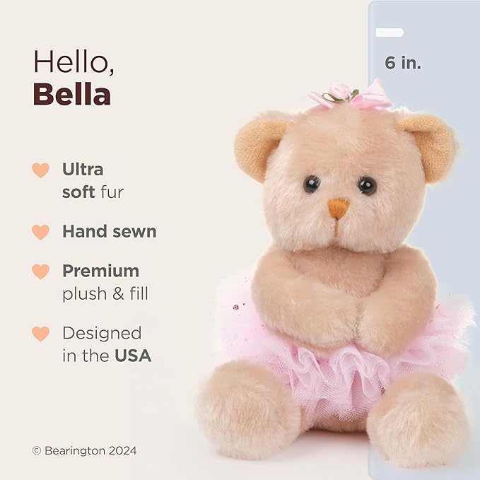 Bearington Collection Ballerina Stuffed Animal - Ballet Doll - Dance Recital Gifts for Girls - Bear Bella - 6"