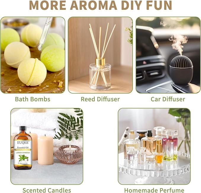 EUQEE Lemon Verbena Essential Oil 118ml - Natural Citrus Scent Oil for Diffuser, Skincare, Morning Rituals & Aromatherapy, Large Bottle with Dropper