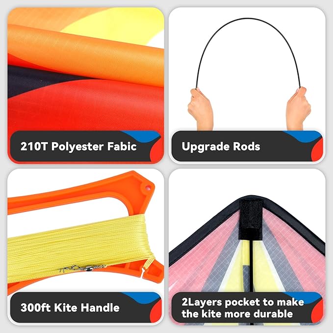 Kite, Large Delta Kites for Kids and Adults, Easy to Fly Rainbow Kites, Durable Multifunctional Beach Kite, Tangle-Free Flight Line, Durable