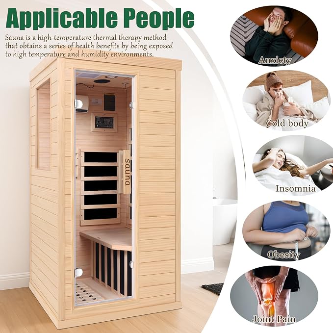 Far Infrared Sauna Room for Home Use - 1350W Natural Hemlock Indoor Personal Wooden Personal Dry Sauna with Rapid Heating, Perfect for Athletes, Busy Professionals & Arthritis Sufferers
