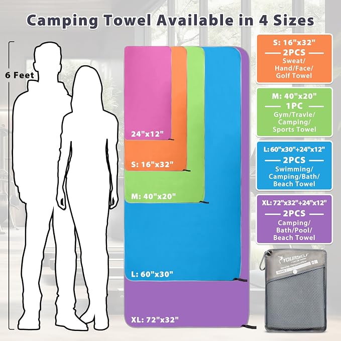 SYOURSELF Microfiber Camping Towel, Quick Dry Towel, Soft Absorbent Compact Travel Gym Workout Sweat Towel for Beach Yoga Swim Travel Camping Hiking Backpack Essentials (M:40"x20")