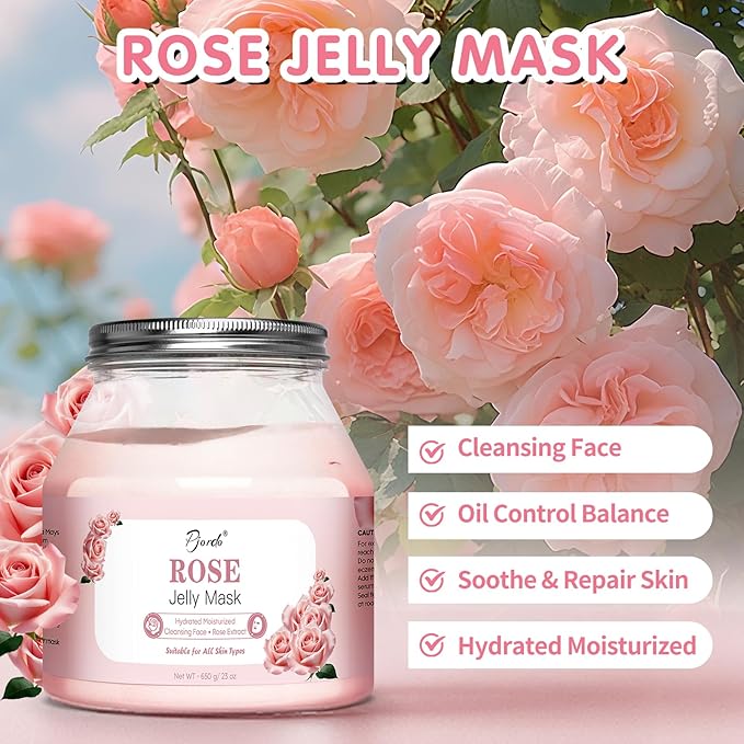 Jelly Masks for Facials Professional, Bulgarian Rose Hydrating & Moisturizing Jelly Mask Powder with Mixing Bowl Set, Peel-Off Hydrojelly Face Mask Skincare, Spa Use for All Skin