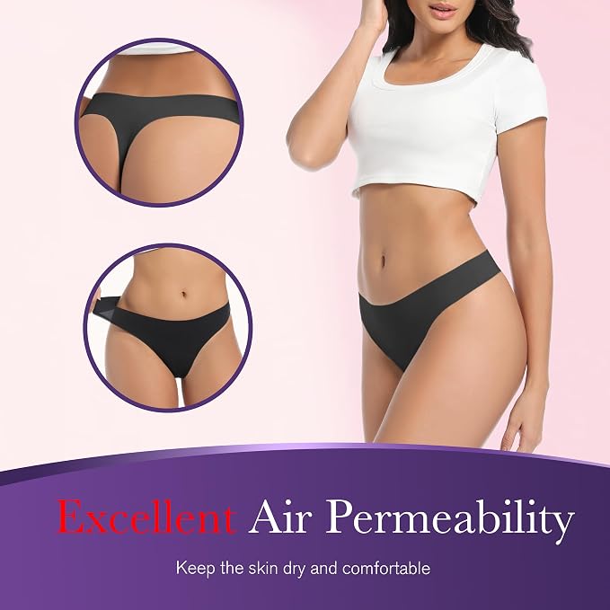 Women's Incontinence Thong Panties Washable Light Absorbency Leak Proof Underwear Bladder Control 5 Pack (5 Black, L)