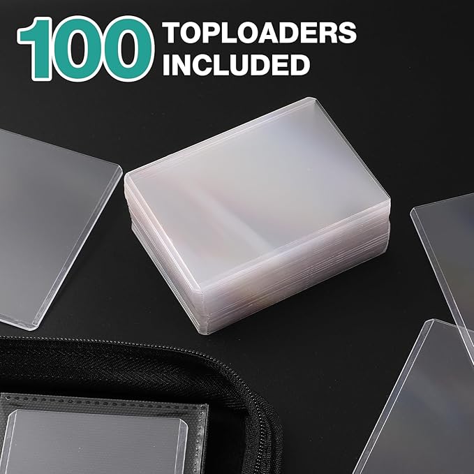 Toploader Binder, Holds 360 Toploaders, 100 Toploaders INCLUDED, 9-Pocket PU Cover Top Loader Binder for 3" x 4" Rigid Toploader, Ringless Double-Sided Toploader Card Binder for TCG, Sport Cards