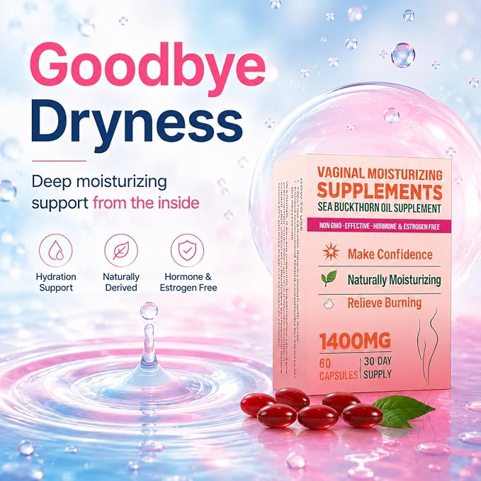 Vaginal Moisturizing Supplement for Women, Sea Buckthorn Oil, Omegas 3, 6, 7, and 9, Vitamins A and E, 100% Natural Formula, 60 Supplements