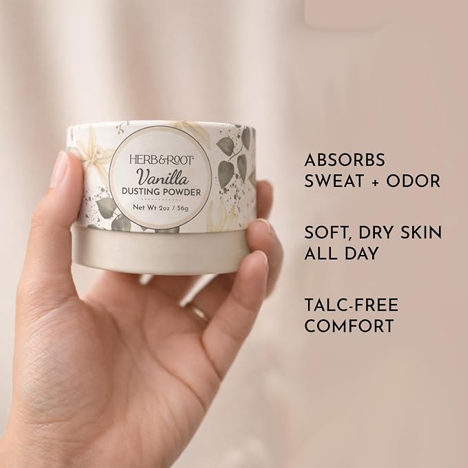 Herb & Root Talc Free Body Dusting Powders. Rose, Vanila, Sandalwood, Lavender, Jasmine, and Gift Sets (Travel Size, Lavender, Rose, Vanilla, Puff)