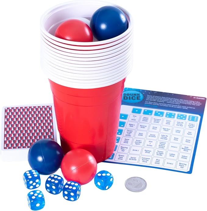 Endless Games Party Game Starter Kit – 30 Fun Game Night Games & Supplies for Adults | 2+ Players | Includes Cups, Dice, and Cards | Ages 21+