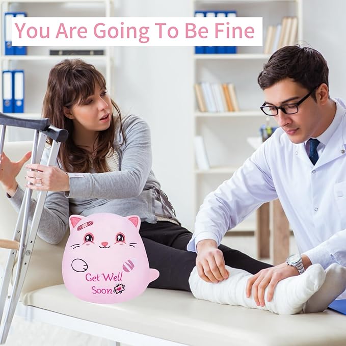 Get Well Soon Plush Cat - Adorable Pink Cat Stuffed Animal Perfect Get Well Soon Gift for Girls 8 Inch