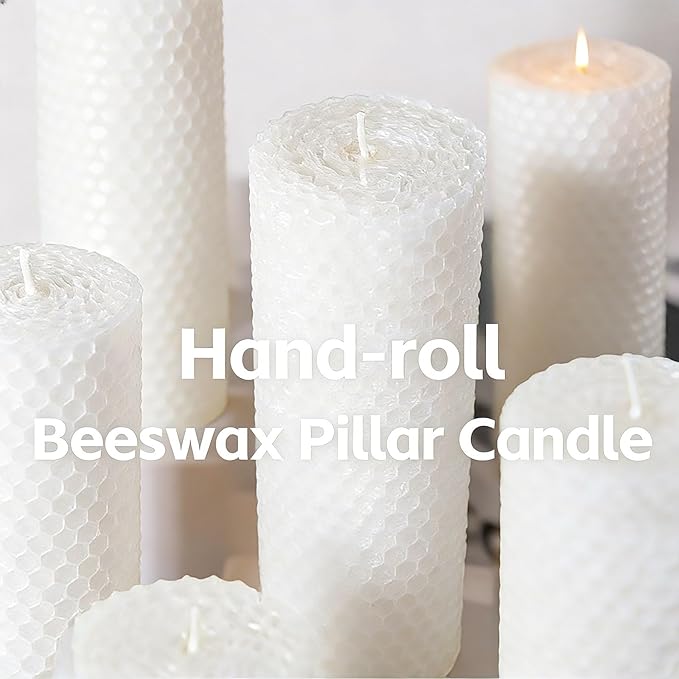 4 Pack Beeswax Pillar Candles, Pure Natural White Beeswax Pillar Candles-80 Hours Long Burning,Organic Unscented Bees Wax Candles for Home,Paryer, Dripless & Smokeless, 2x5in