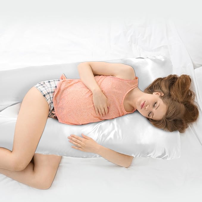 BALAPET Silky Satin Pregnancy Pillow Cover (ONLY Pillowcase), U Shaped Luxurious Smooth Maternity Pillow Cover, Soft & Breathable Large Pillow Protector with Hidden Zip for Side Sleeper, White