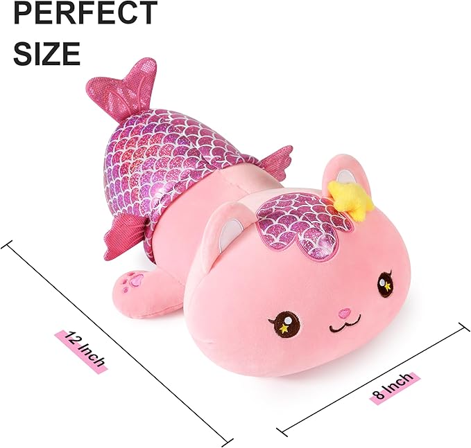 Onsoyours Cute Kitten Mermaid Plush Toy Stuffed Animal Kitty Soft Mermaid Cat Plush Pillow for Kids (Pink Cat Mermaid, 12")