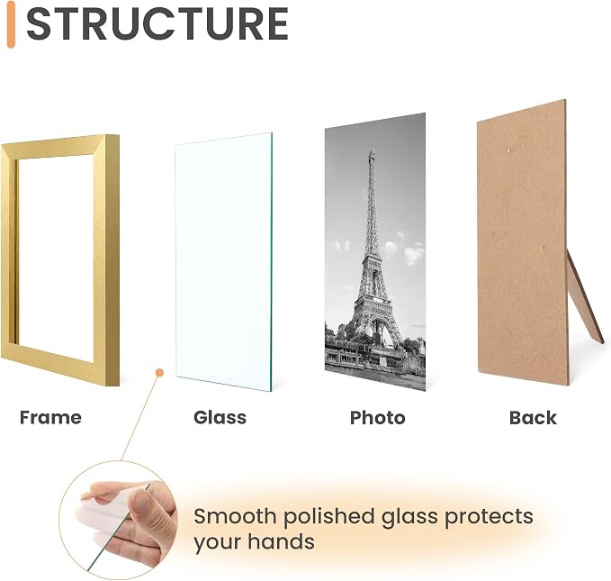 upsimples Certificate Frame, 8.5 by 11 Glass Diploma Frames, 5 Pack, Gold | Displays 8.5x11 Document and Degree, Graduation Gift for Wall or Tabletop Decor, High-definition Glass