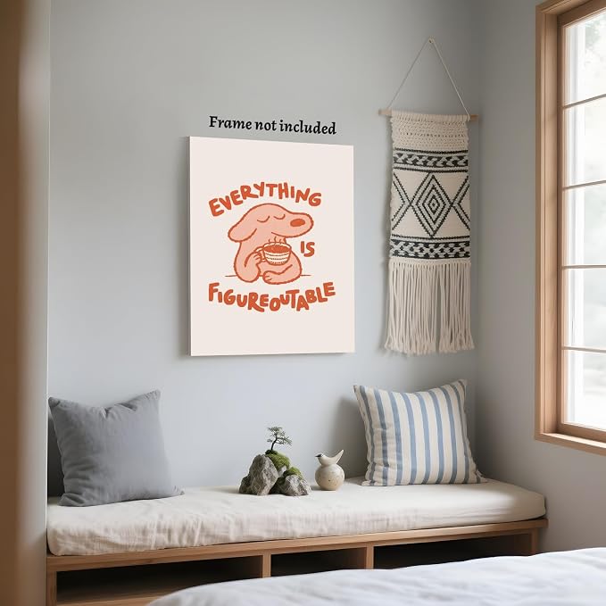 LEKDRA Everything Is Figureoutable Motivational Poster Cute Dog Positive Quote Inspirational Wall Art Funny Cartoon Mental Health Coffee Canvas Print for Kids Room Home Decor 8x12inch Unframed