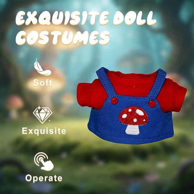 17cm Doll Clothes, 17cm Clothes Skirt Set, 2 Piece Colorful T-Shirt+ with Overalls or Skirt Outfit Premium Fashion Cute Doll Accessories(NO Doll)(Style C)