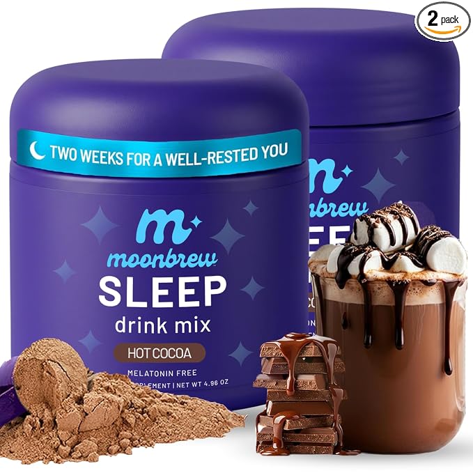 MoonBrew Nighttime Magnesium Hot Cocoa, Natural Sleep Aid Drink Mix for Adults, 2-Pack - Calming Melatonin-Free Sleep Support - Sleepy Hot Chocolate Powder with L-Theanine & Zinc Glycinate