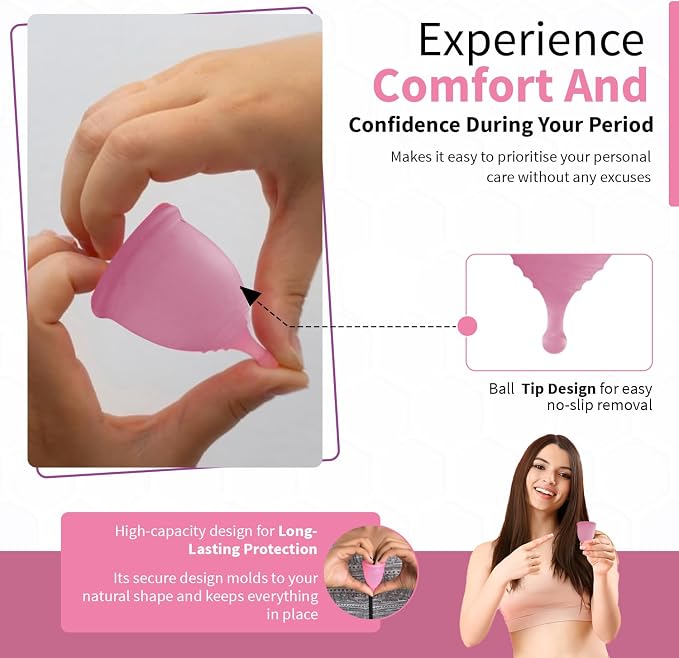 Angel's Peel Lounge Menstrual Cup for Women - 100% Medical-Grade Leak-Free Soft & Flexible Silicone Cup - 12 Hour Leak Protection Eco-Friendly & Reusable Period Cups for Women - Pink - Extra Small