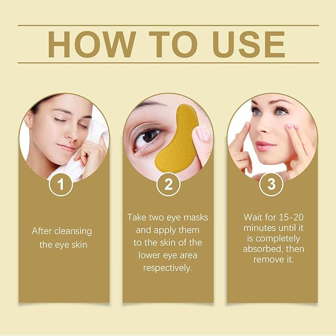 24K Under Eye Patches Gold Collagen Eye Mask, 60 Pairs Hydrogel Under Eye Patches with Hyaluronic Acid, Anti-Aging Treatment for Dark Circles, Puffiness and Fine Lines