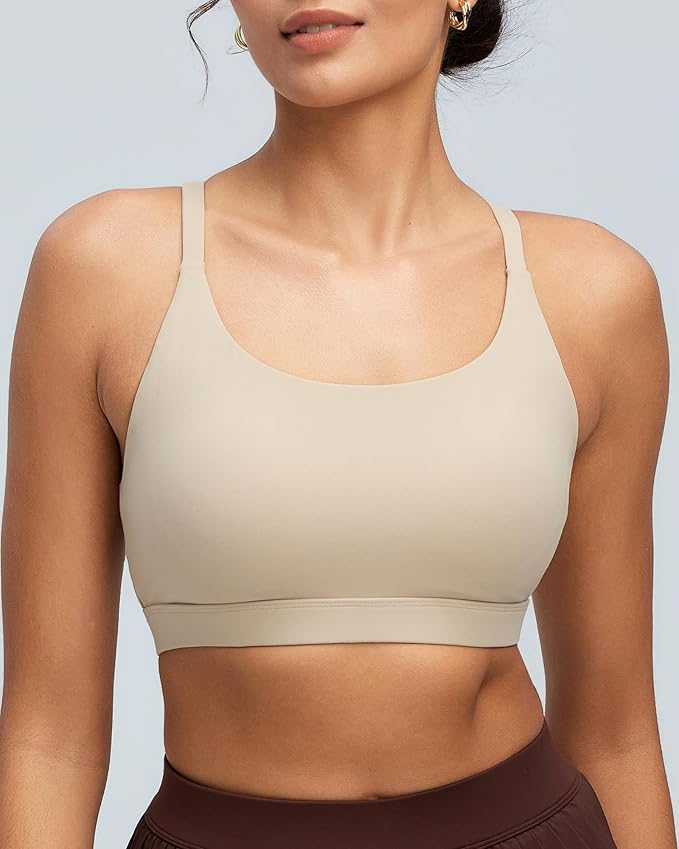 RUNNING GIRL Sports Bras for Women,Light Impact Molded Cup Strap Sports Bra with Sewn in Pads,Best for A-C Cup
