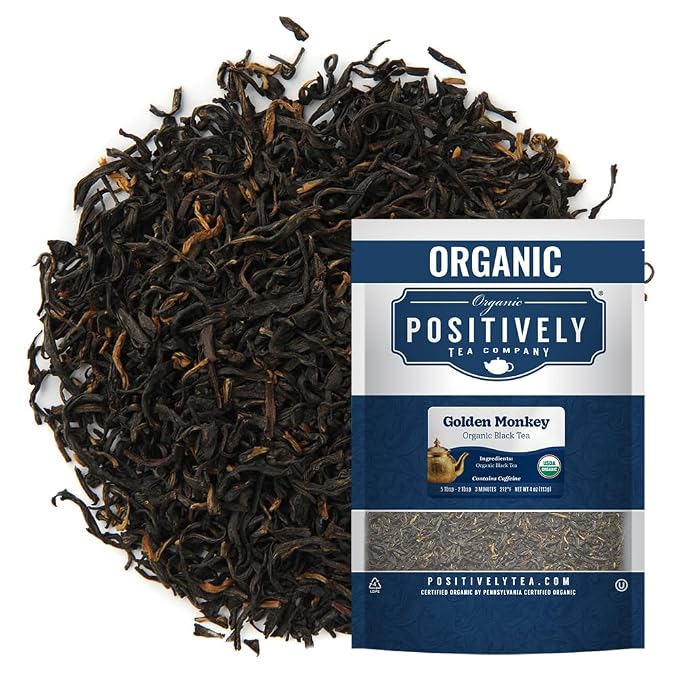 Organic Positively Tea Company, Golden Monkey Black Tea, Loose Leaf, 4 Ounce
