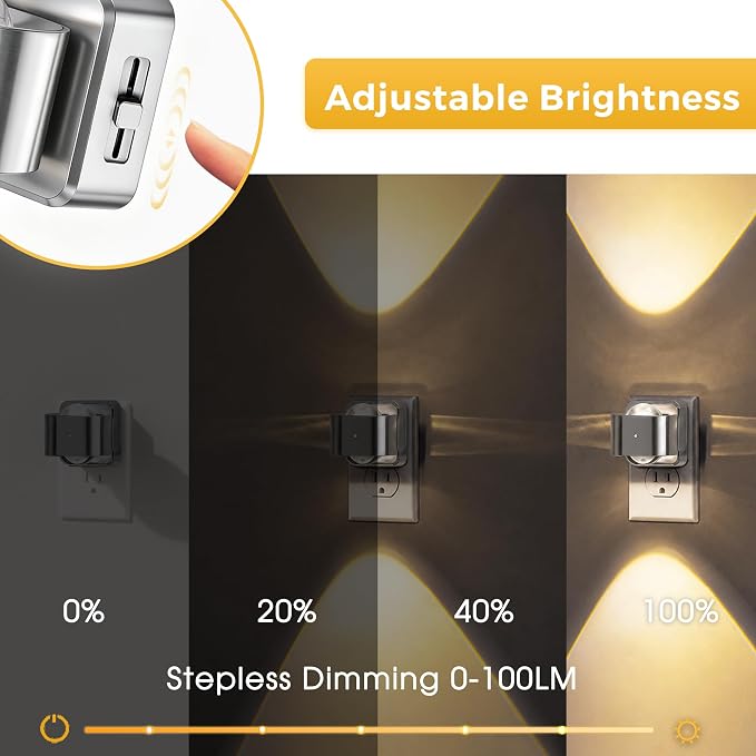 L LOHAS LED Night Light Projector, Night Lights Plug into Wall Light Sensor | Dusk to Dawn Sensor, Silver Swivel Nightlight for Kids, Soft White Ambient Lighting for Bathroom, Gaming Room,2 Pack