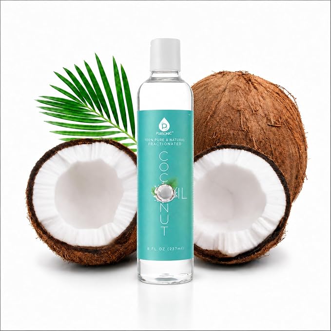 Pursonic Pure Unscented Fractionated Coconut Oil - 8 Oz Multipurpose Oil for Skin, Hair, Body Massage & Makeup Removal - Carrier Oil for Essential Oils and Aromatherapy
