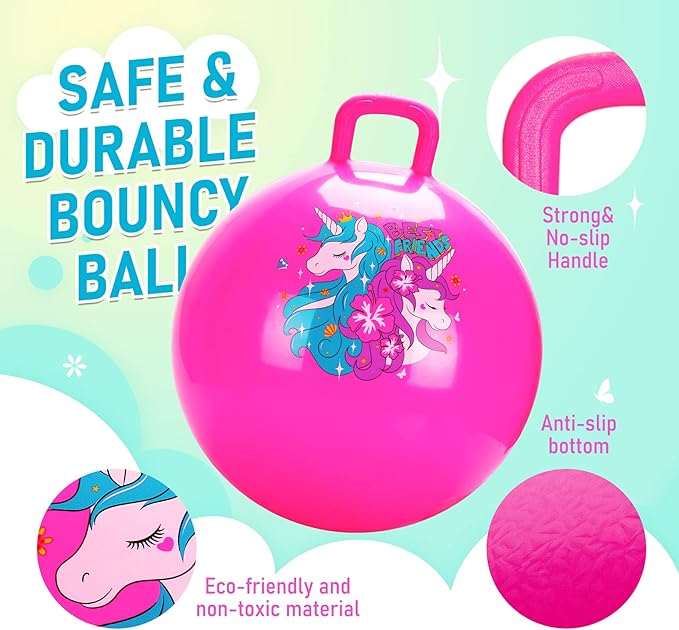 U&C Planet Hopper Ball 18 inches Bouncy Ball with Handle for Kids Age 3-6 Hoppity Hop Sit and Bounce Jumping Hopping Toy with Pump and Gift Box Great Gift for Birthday Christmas, Pink
