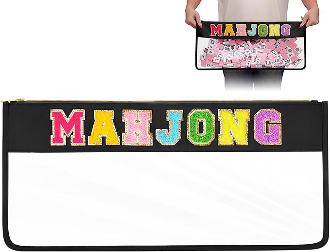 eurovicky Clear Waterproof Mahjong Bag, Empty Mahjong Tile Bag with zipper Mahjong Case for American Mahjong Set, Case Only (Elegant Black)