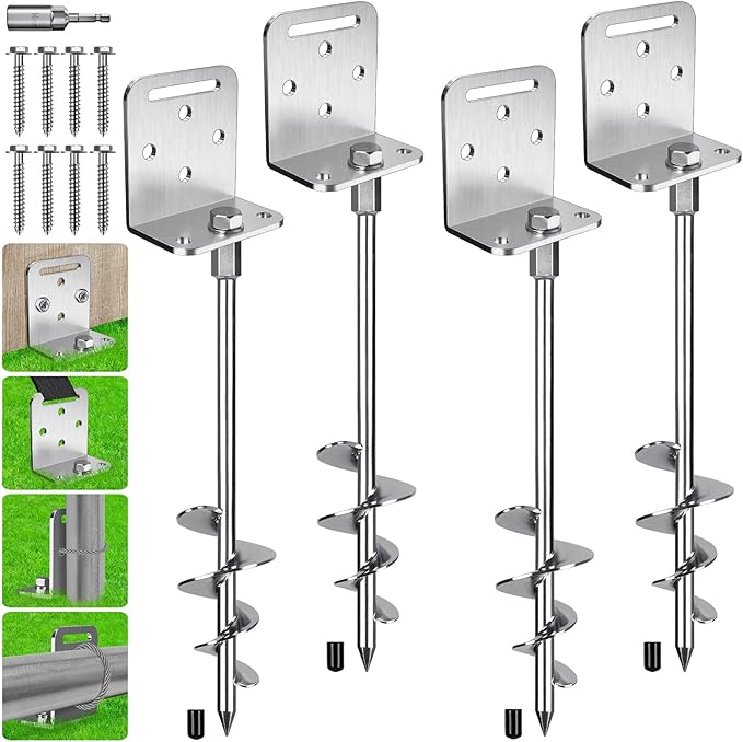 BeneLabel 2/4/6 Pack 18" 24" Ground Anchors Screw in Shed Anchor with L Bracket Trampoline Anchor Spiral Swingset Anchors for Swing Set, Mobile Home, Fence, Playset, Tent, Canopy, Carport