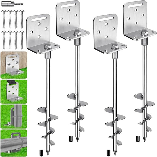 BeneLabel 2/4/6 Pack 18" 24" Ground Anchors Screw in Shed Anchor with L Bracket Trampoline Anchor Spiral Swingset Anchors for Swing Set, Mobile Home, Fence, Playset, Tent, Canopy, Carport