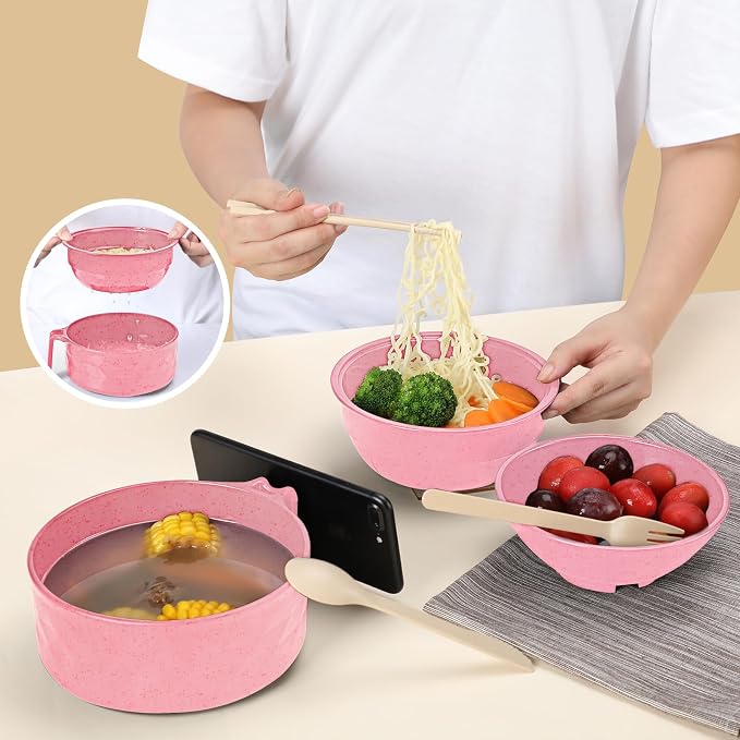 Microwave Ramen Cooker,Ramen Bowl With Chopsticks and Spoon,For Office College Dorm Room Essentials Instant Lunch Ideal for Shin and Buldak Noodle On The Go, Dishwasher-Safe,BPA-Free. (Pink)