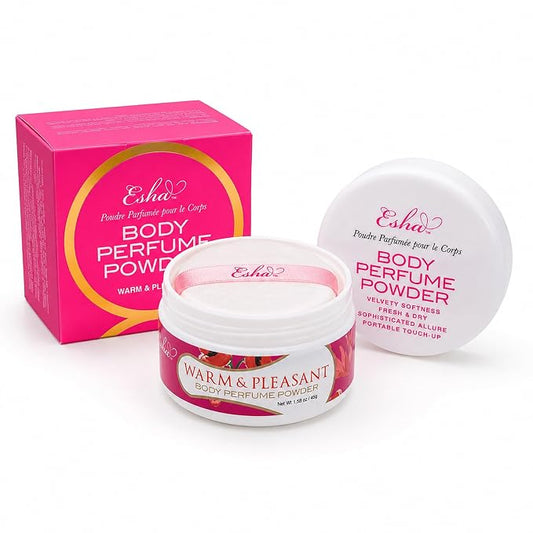 Esha Body Perfume Powder - Fragrance Body Dusting Powder for Women - Long Lasting Silky Lightweight Formula - Helps Absorb Moisture & Oil (Warm & Pleasant)
