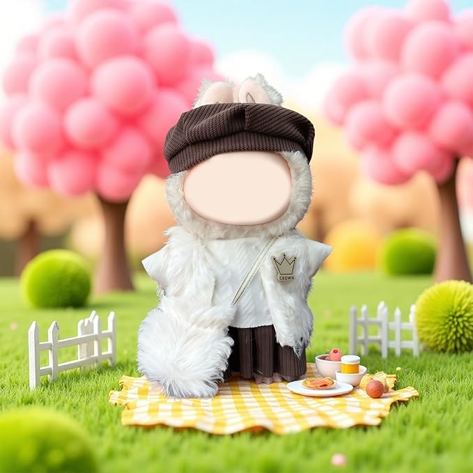 White Doll Clothes Cute Winter Dolls Outfit Accessories 17cm/15cm White Top Exquisite Crown Design Headwear+Top+Skirt+Scarf Halloween Clothes Set