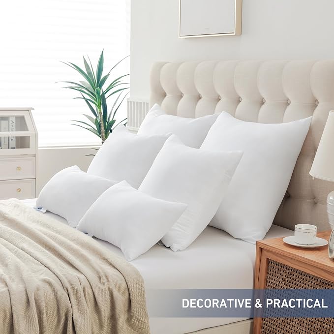 Leeden 16x16 Pillow Inserts Pack of 2, 16 Inch Decorative Throw Pillow Inserts, Soft Fluffy Square Throw Pillows for Couch, Sofa, Bed, and Home Decor White Cushion