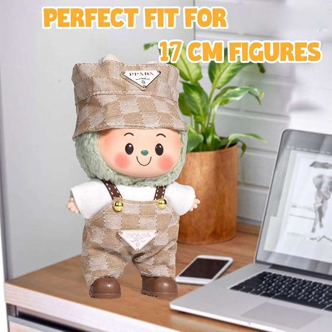 AICase for 17cm Doll Clothes/Outfit,Clothes Set for 17cm Doll,3 Piece Set Hat Clothing,Boys and Girls Stylish Adorable Dolls Clothes Accessories_Brown-1
