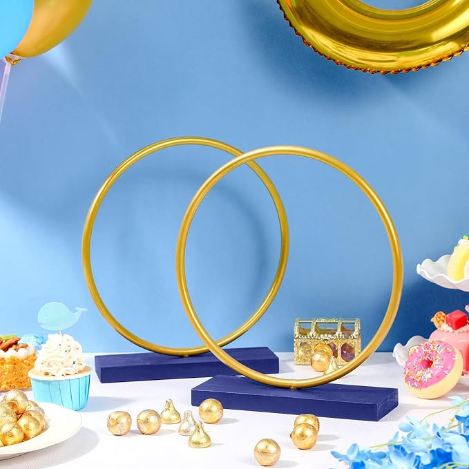 Leinuosen 4 Set Blue Gold Ring Party Decorations, Wooden Cartoon Gold Ring Table Centerpieces for Cartoon Video Game Party Birthday Decor