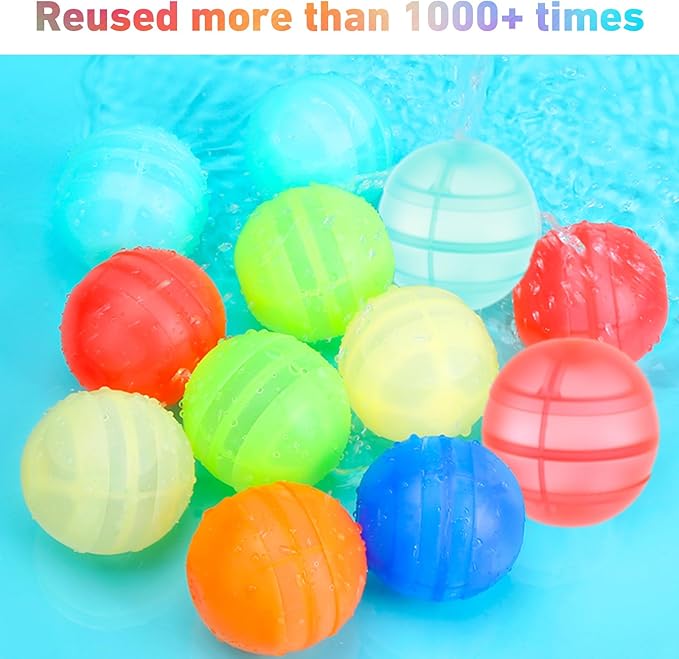 Reusable Water Balloons for Kids, 12PCS Refillable Latex-Free Silicone Water Bomb with Mesh Bag, Summer Toys Beach toys Swimming Pool Party Supplies Bath Toy Outdoor Idea Gift for Kids