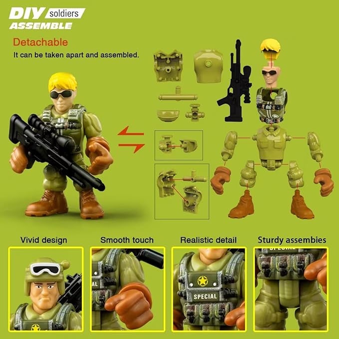 Army Men Soldiers Toy Set, Army Men with Weapons Military Playset with 2 Cases 1Truck 1Screwdriver,Birthday Gift for Toddler Boys