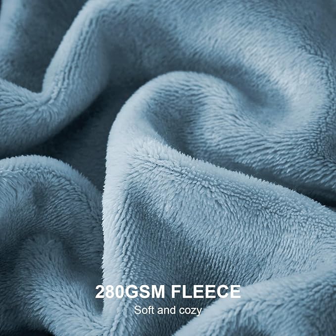 Hansleep Throw XL Washed Blue Fleece Blanket, Soft Flannel Bed Blanket | Fuzzy Cozy Blanket 50x70 Inches, Multi-use for Bed, Sofa, Couch, Travel, Camping, All Season Warm Lightweight Cover