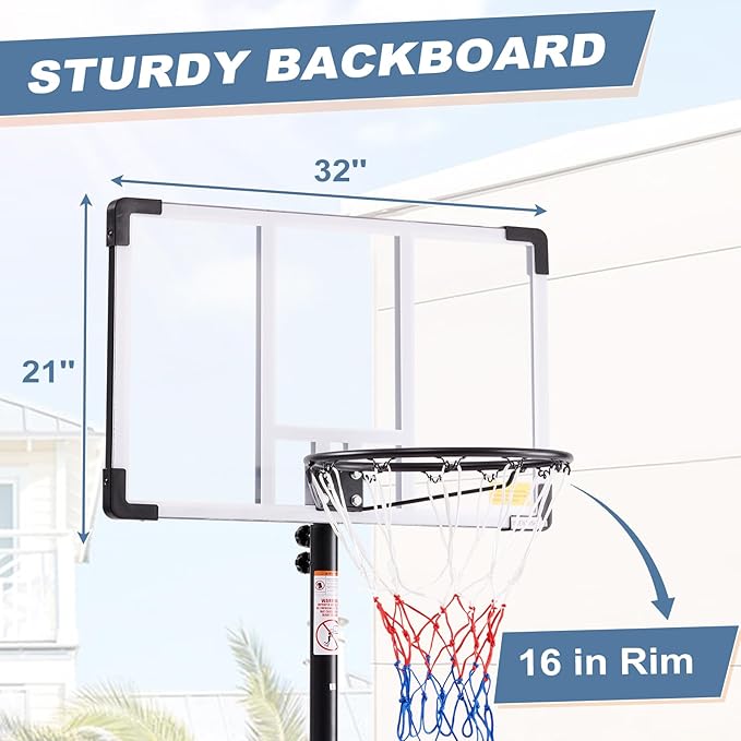 DUMOS 10FT Adjustable Height Portable Basketball Hoop Outdoor for Adult, 44 Inch Shatterproof Backboard w/Shock Absorbent Rim, Fillable Base, 2 Wheels for Swimming Pool/Indoor