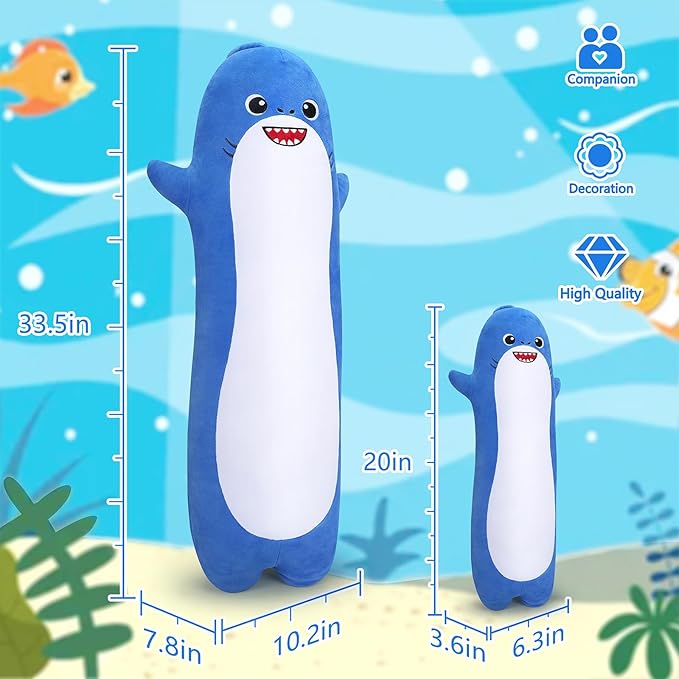 Large Shark Stuffed Animal,20” Long Shark Plush,Cute Plushies Animals Body Pillow,Kawaii Big Plush Toys Animal Gifts,Anime Sleeping Hugging Pillow Cushion for Kids Adults Birthday