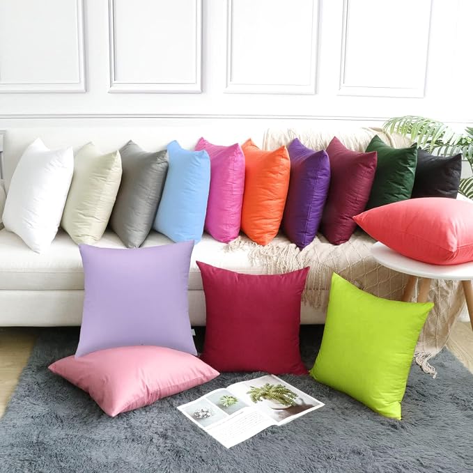 Thmyo 4-Pack 100% Cotton Comfortable Solid Decorative Throw Pillow Case, Square Cushion Cover Pillowcase Sublimation Blank Pillow Covers DIY Throw Pillowcase for Sofa(18x18inch/45x45cm,Light Green)