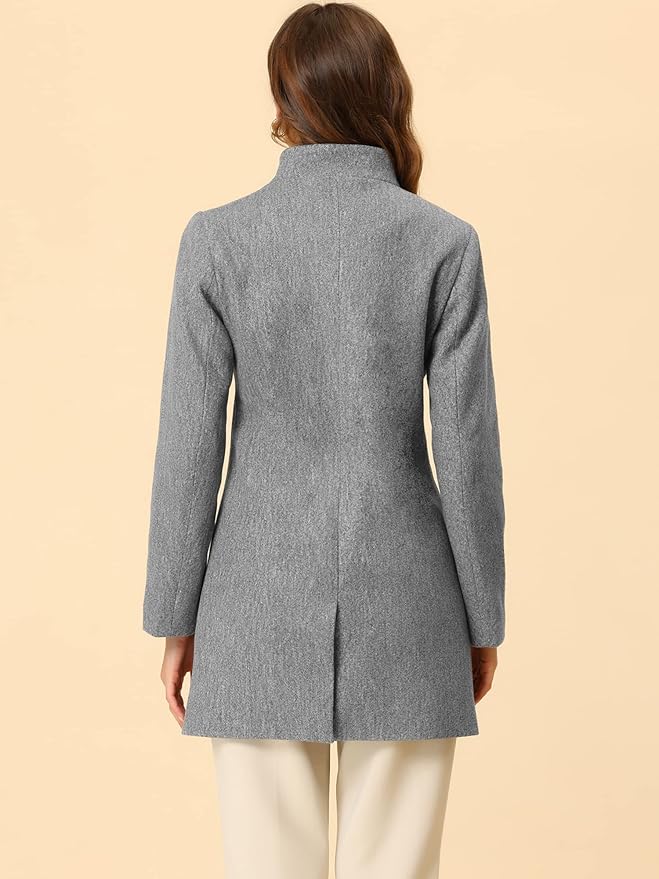 Allegra K Women's Winter Overcoat Mid-Long Stand Collar Single Breasted Coat Outerwear
