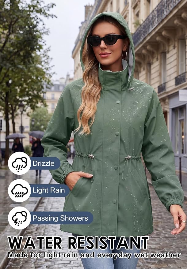 Zando Rain Jacket Women Waterproof - Lightweight Rain Coat with Hood Windbreaker Trench Raincoat for Women 2026 S-2XL