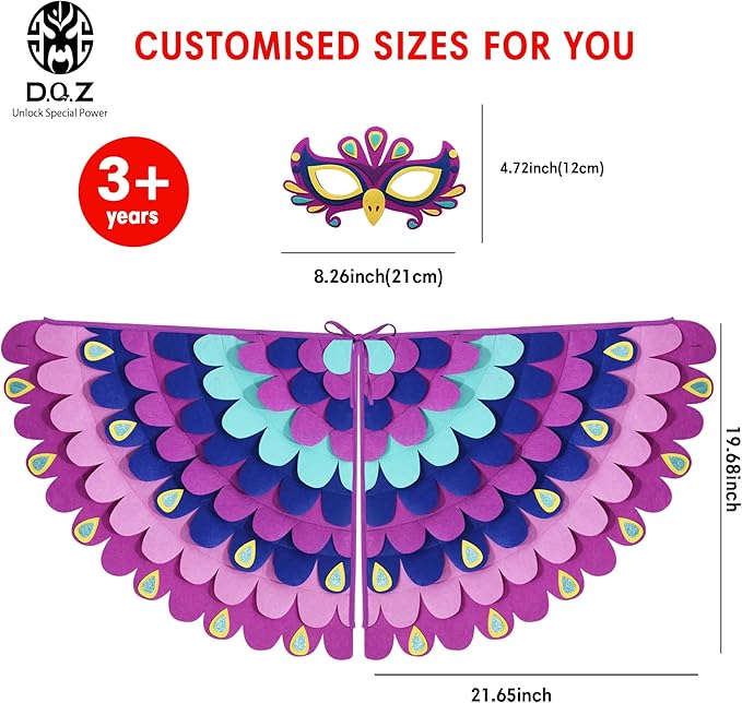 D.Q.Z Bird-Wings-Costume for Kids Dress Up, Felt Feathered Owl Parrot Chicken Animal Role Play Costume, Gift for Girl Boys