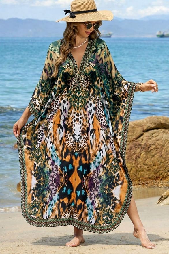 Mumu Dresses for Women Plus Size, Bohemian Kaftan Beach Cover Up Long Maxi Nightgown Soft Loungewear