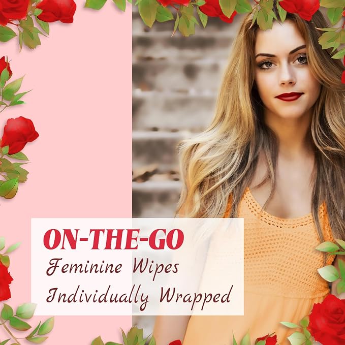 twoworld 100 Feminine Wipes Flushable Travel Individually Wrapped | Travel Wipes for Women,Feminine Care Wet Wipes Travel Size Vaginal Wipes for Adult,Girl and Homeless(Rose)