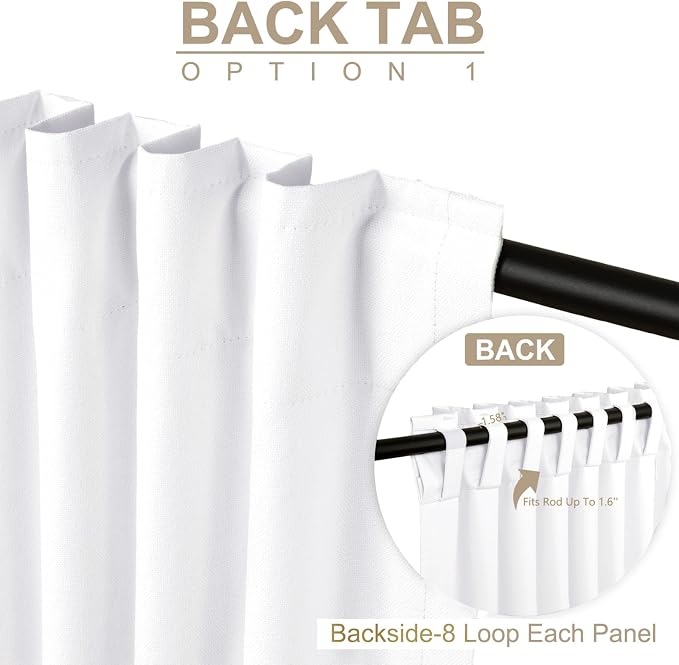 100% Blackout Shield Linen Blackout Curtains for Bedroom 90 Inches Long, Back Tab/Rod Pocket Living Room Drapes, Thermal Insulated Blackout Curtains 2 Panels Set, 50" W x 90" L, Bright White